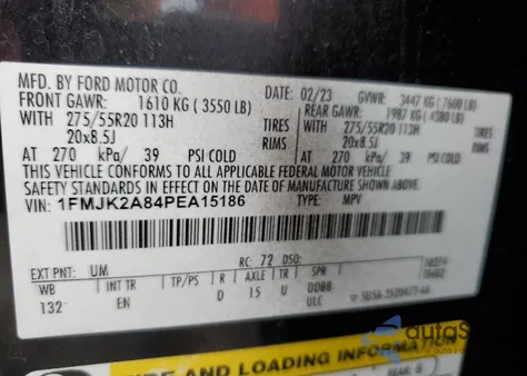 2023 Ford Expedition Max Limited из США, поврежденный, VIN 1FMJK2A84PEA15186